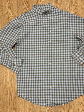 Men's Peter Millar Summer Comfort Button Up Checkered Blue Long Sleeve Med Slim